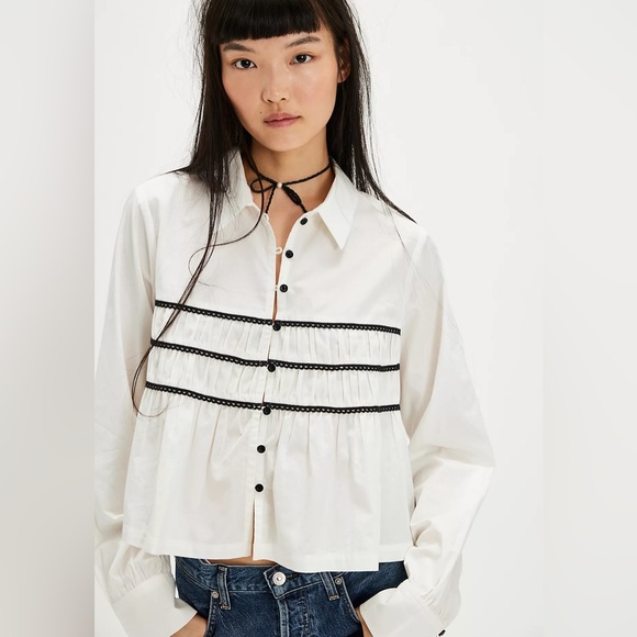 NWT Free People lace lover oversized button down top women's size large - Picture 1 of 12